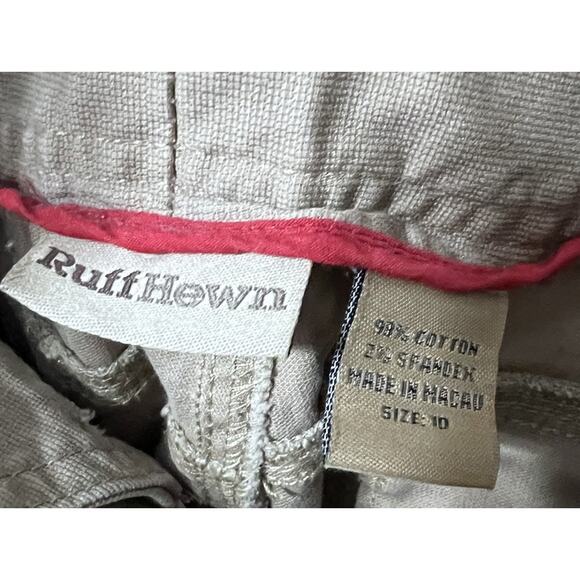 Y2K Ruff Hewn Womens Sz 10 Flare Khaki Pants Tan Embroidered Belt Hippie Boho - Picture 12 of 13